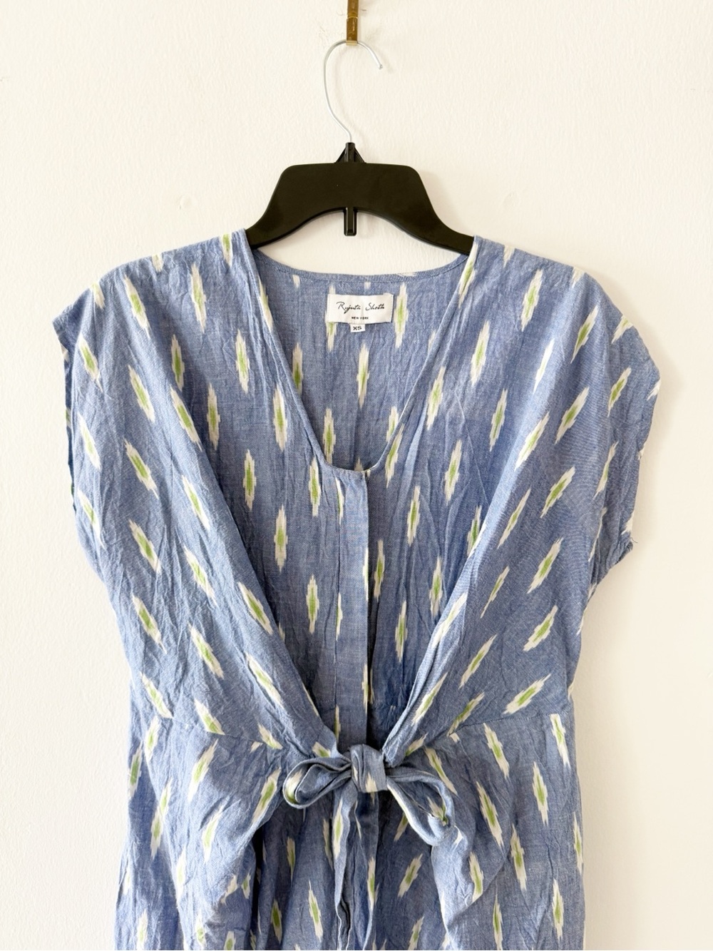 Rujuta Sheth Venus Wrap Oversized Cotton Blue Ikat Tie Front Jumpsuit Size XS - Picture 4 of 9